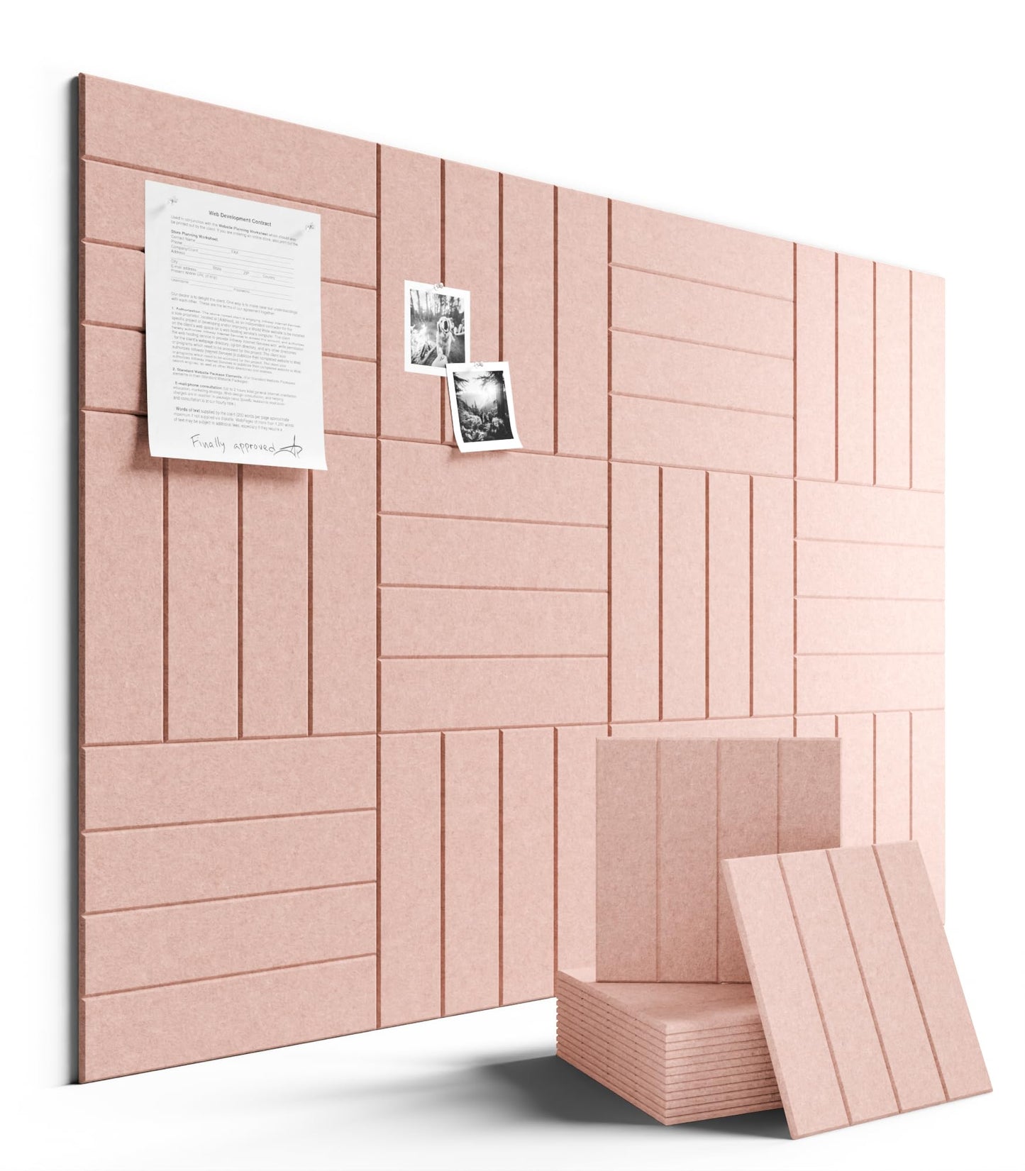 Fluxynara Felt Bulletin Board Tiles Large 48" x 36" Cork Board Alternative-12 Pack with 70 Adhesive Tabs, Thick Slat Wall Panels for Office Decor, Push Pin Board Wall Organizer Alternative -Pink