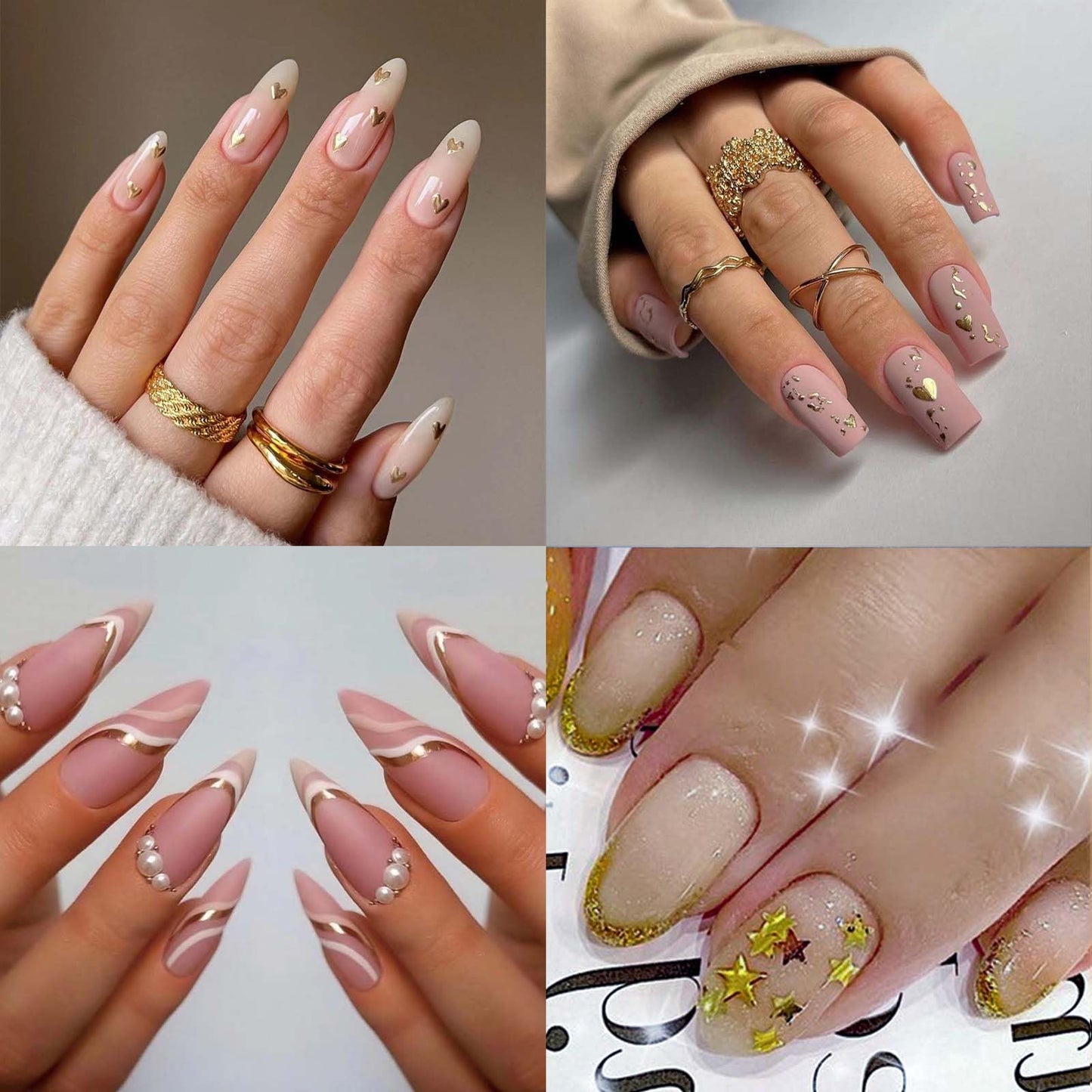 30 Sheets Gold Nail Art Stickers Bronzing Gold Flower Leaf 3D Self-Adhesive Nail Stickers Star Love Design Laser Nail Decals Acrylic Nail Supplies for Women Nail DIY Decoration