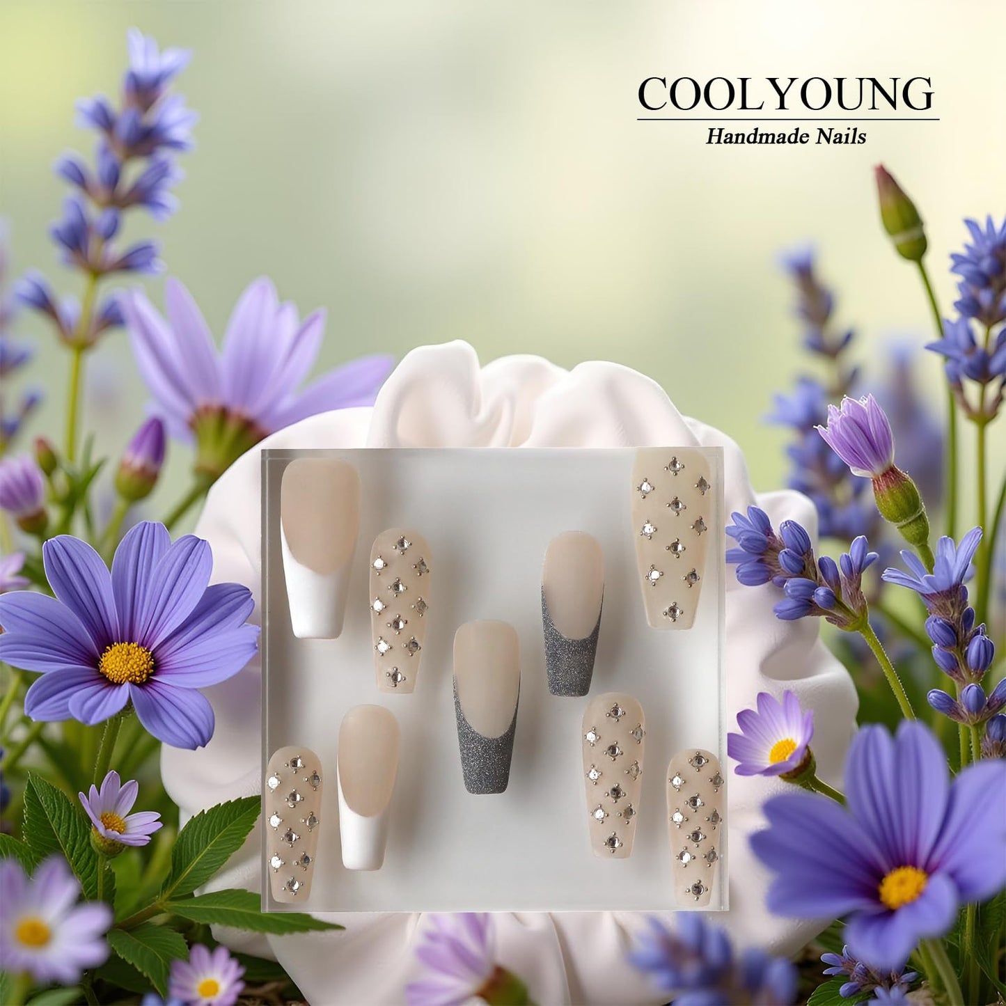 Homemade Press On Nails Coffin Nails Press Ons French Tip Press On Nails Acrylic Press On Nails Medium Length Press On Nails Birthday Gifts For Women COOLYOUNG Nails, 10 PCS, Size S