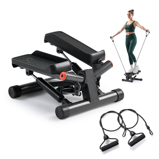 Sunny Health & Fitness Smart Twist Stepper with Resistance Bands, Bluetooth App Connectivity, Adjustable Step Height, 300 LB Capacity, Compact Mini Stair Step Machine