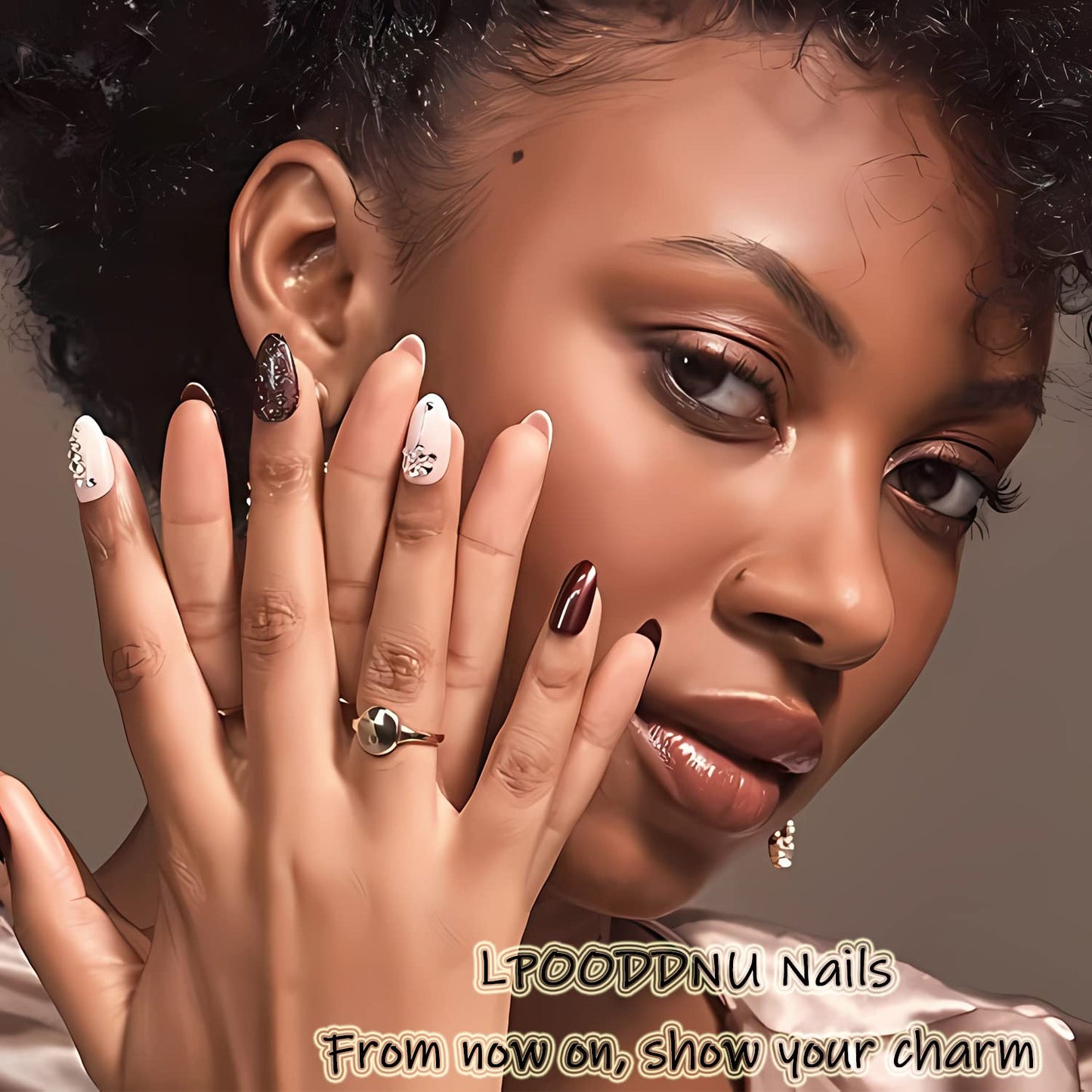 LPOODDNU Purple Pink Press on Nails Almond - Medium 3D Embossed Flower Fake Nails with Pearl Designs, Glossy Finished Reusable False Nails with Adhesive Glue Tabs - 24Pcs Nail Kit for Women Manicure