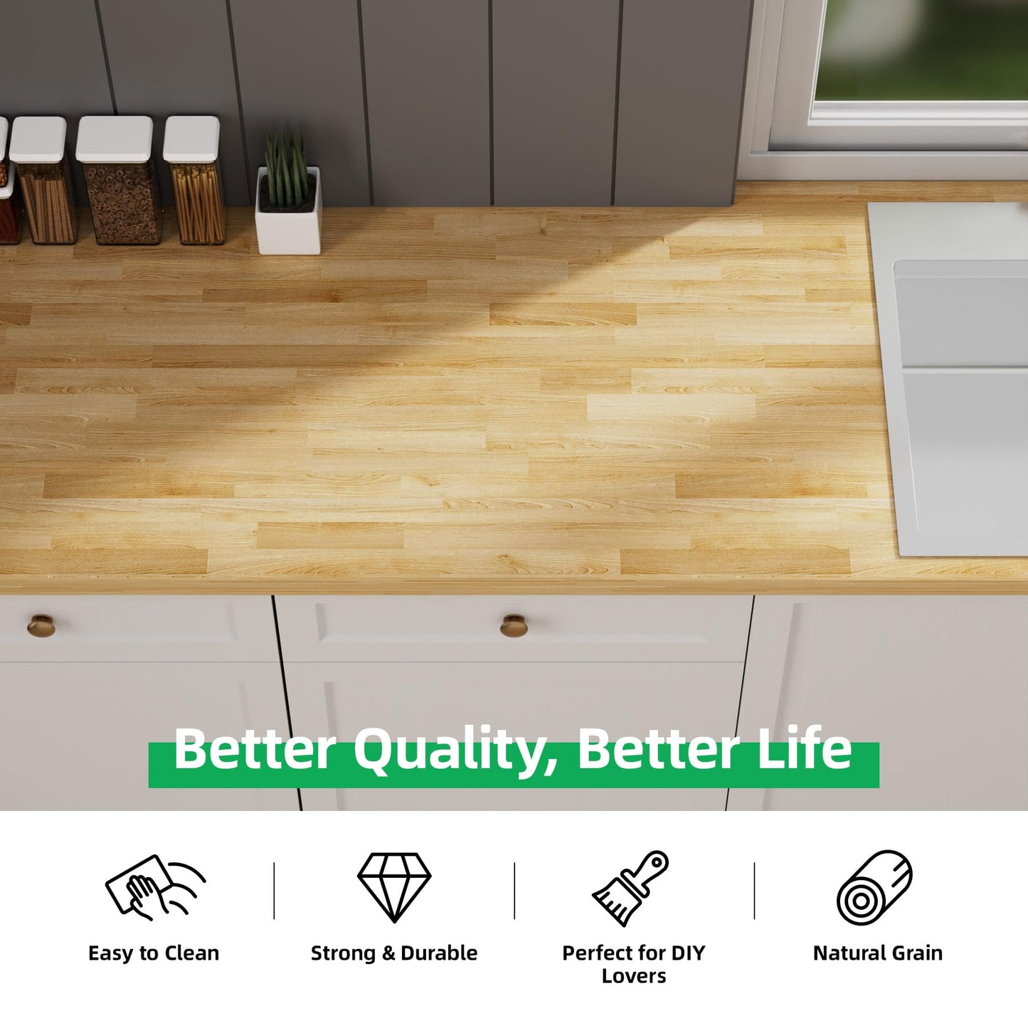 Butcher Block Countertop Wood Tabletop - 60"x25"x1.5", 5FT Solid Birch Wood Tabletop, Unfinished Hardwood Butcher Block Island Top for Kitchen Counter, Desk Top, Table Top, Workbench, Coffee Bar