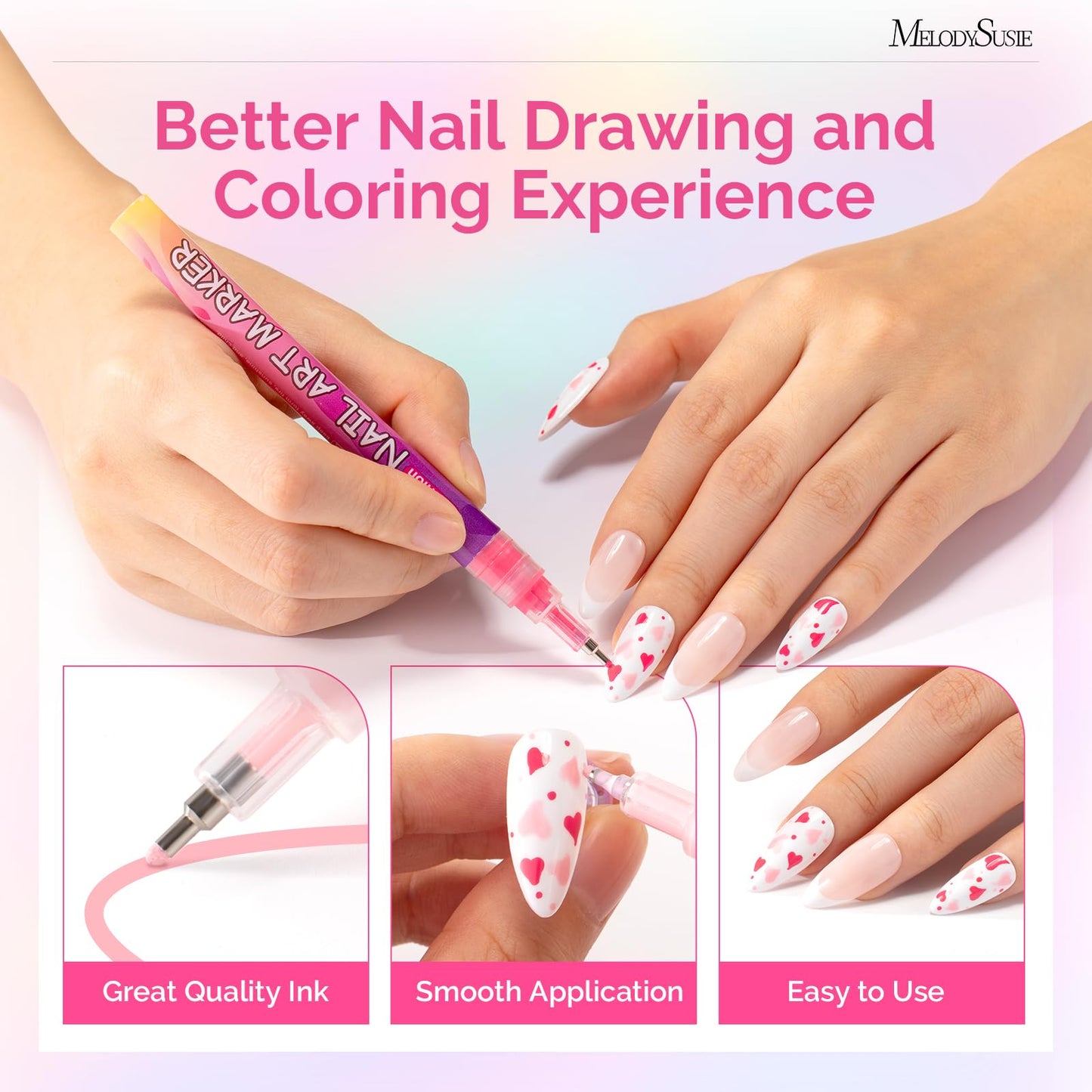 MelodySusie Nail Art Pens Set, 12 Colors 0.5MM Nail Polish Pens for Nail Art, Nail Dotting Tool, Drawing Pen for Nail Design, Manicure Nail Pens for Salon and DIY at Home