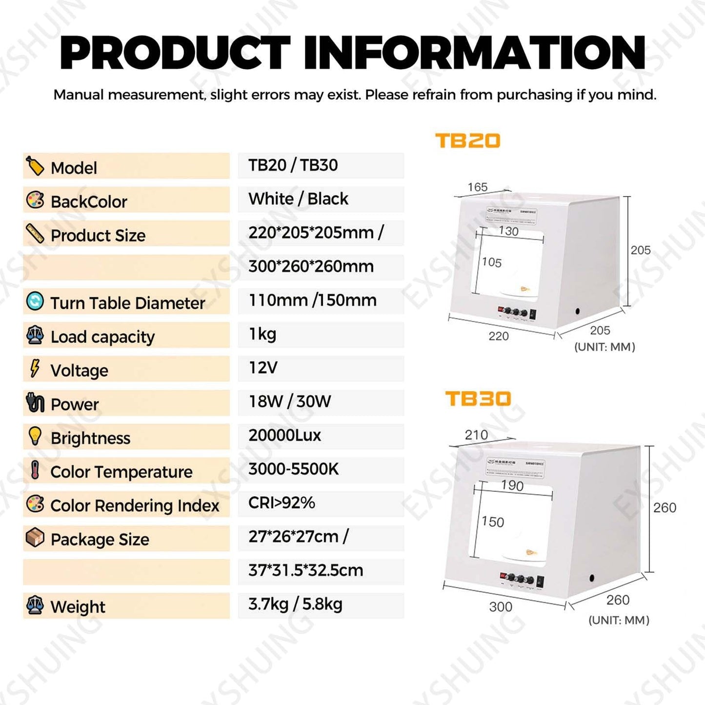 EXSHUING Jewelry Photography Light Box with Turntable, Dimmable Led Photo Tent – 360° Auto-Rotation, 1kg/2.2lbs Load, Hanging Bracket Included, 3000-5500k, CRI>92%, for Stunning Gemstone & Gold(TB30)