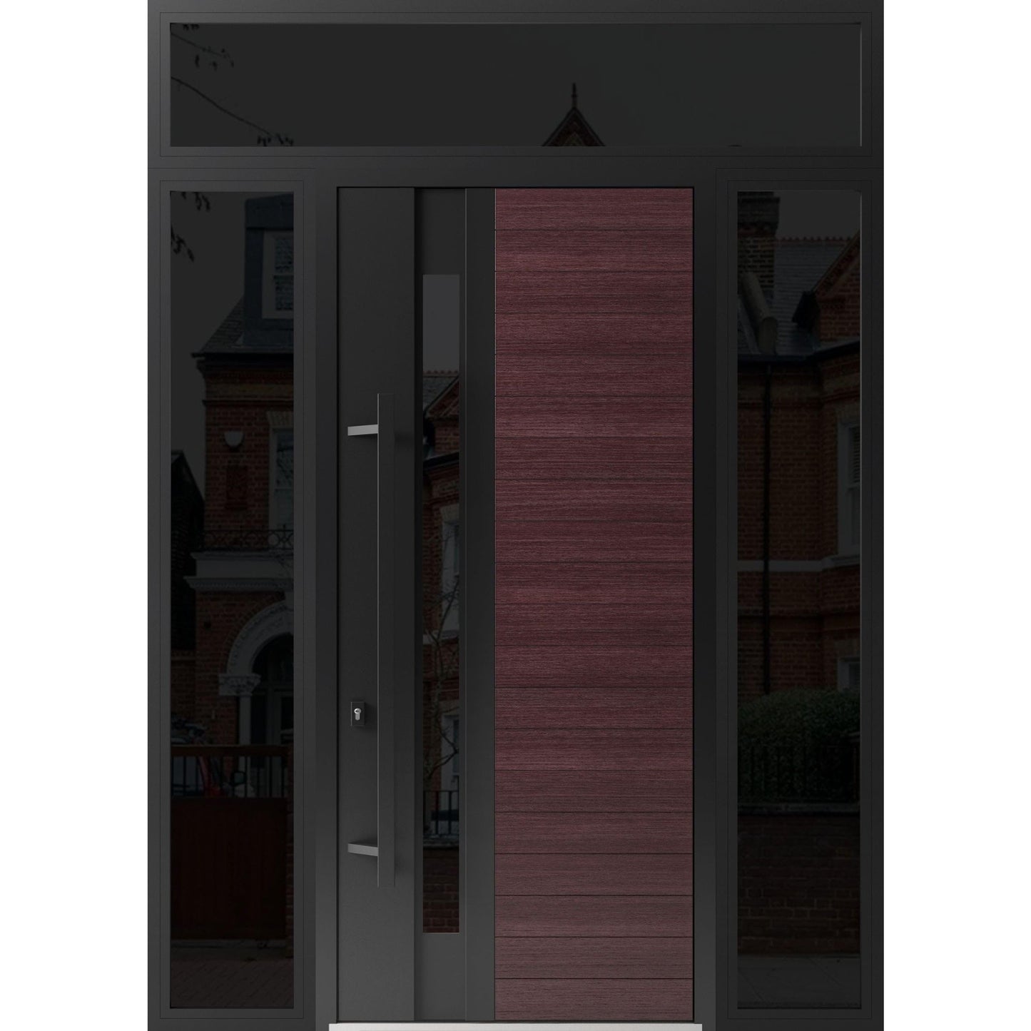 VDOMDOORS Front Exterior Prehung Steel Door/Ronex 0162 Red Oak/Entry Metal Modern Painted W36 x H80 Left Hand Inswing