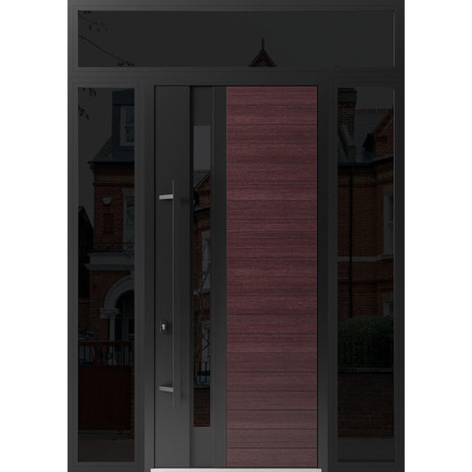 VDOMDOORS Front Exterior Prehung Steel Door/Ronex 0162 Red Oak/Entry Metal Modern Painted W36 x H80 Right Hand Inswing