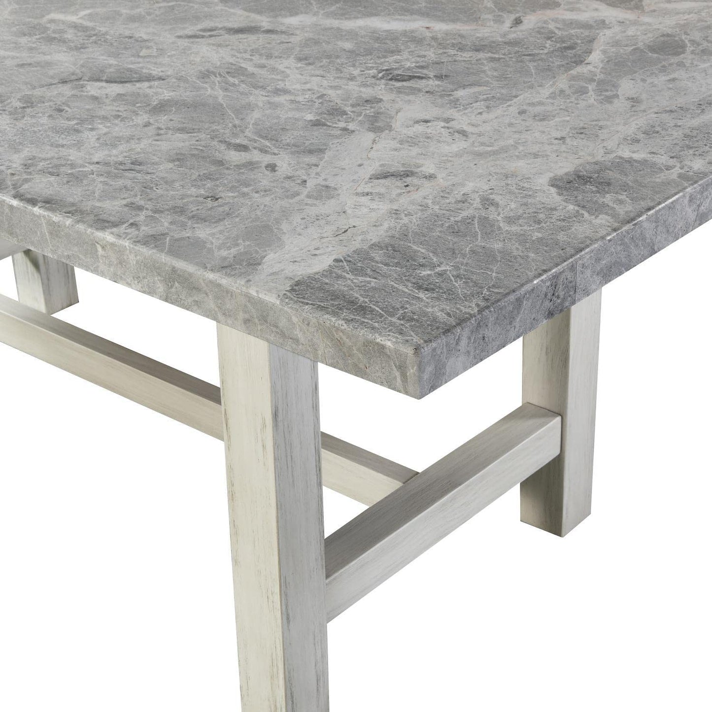 Steve Silver Furniture Canova 7pc Marble Dining Table Set, incl. with 78-Inch Rectangular Marble Dining Table and 6 Gray Velvet Dining Side Chairs, 78" L x 42" W x 30" H, White, Grey
