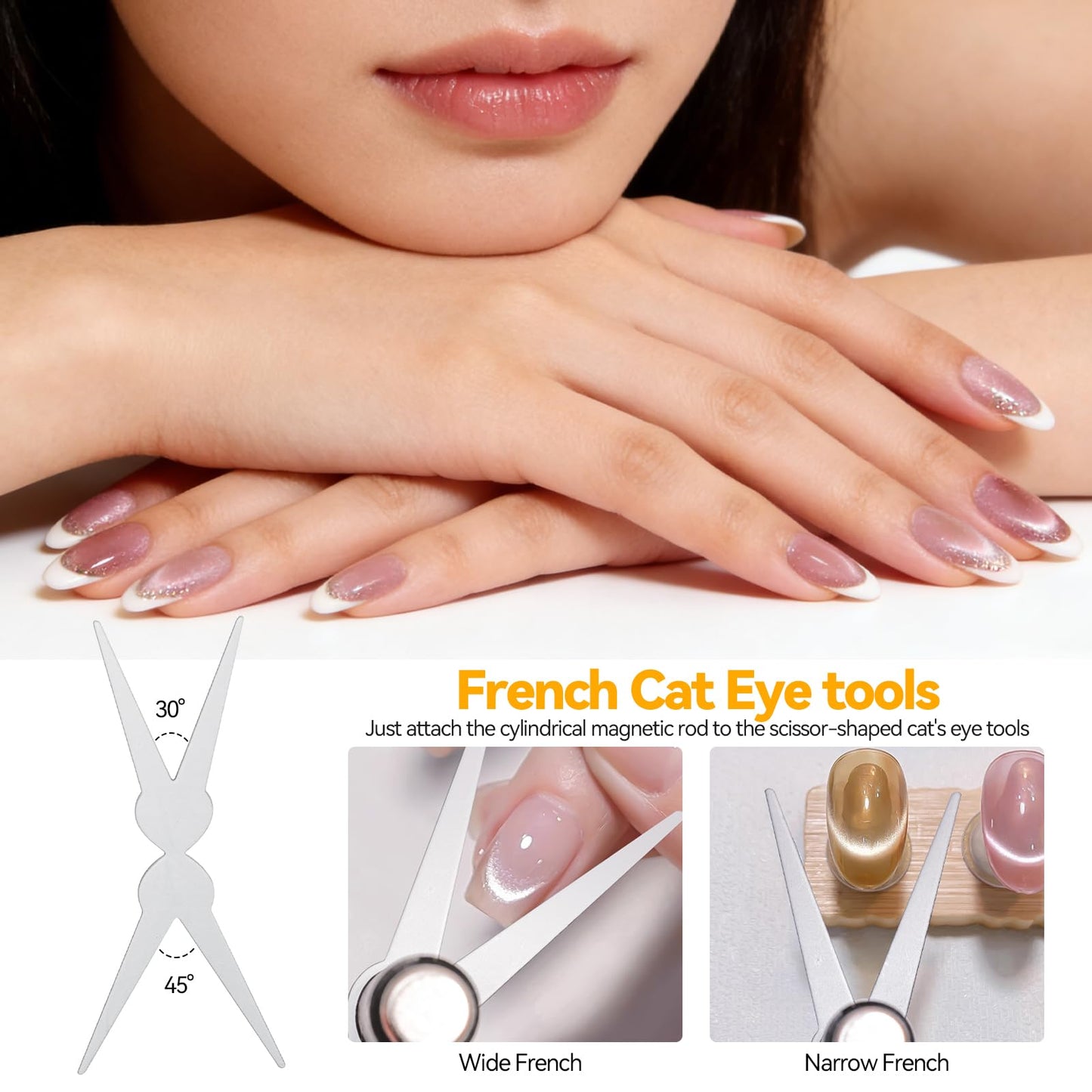 ESUOHYM Cat Eye Magnetic for Nails,Cat Eye Gel Nail Polish Magnet Tool Set Heart Flower French Liner Effect Nail Magnet for Nail Design,Multifunctional Magnetic Nail Tools for Nail Art Home Salon