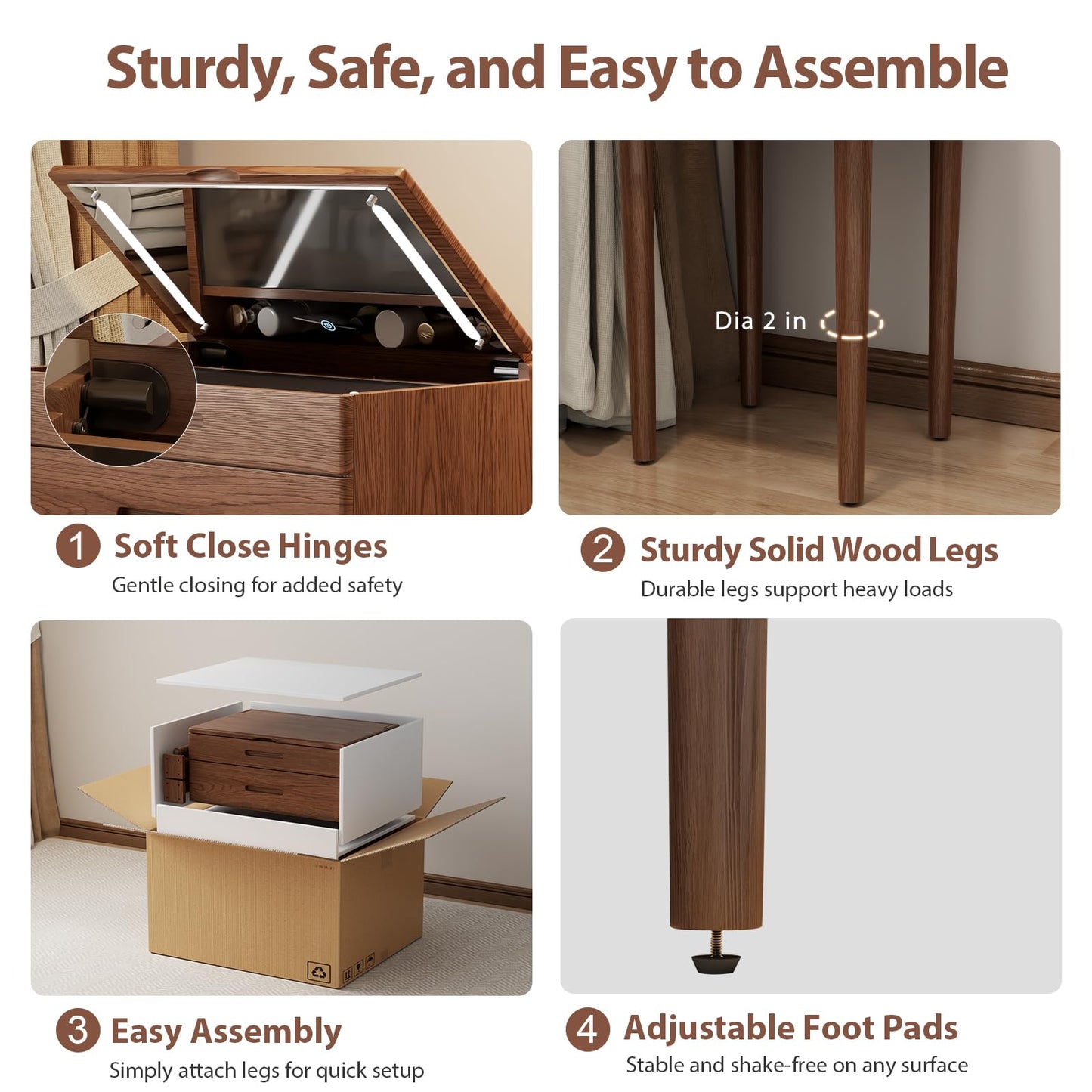 Muwuele Small Vanity Desk and Vanity Stool Bundle, Vanity Set with Mirror and Stool and Lights, Solid Wood Vanity Desk and Chair Set, Makeup Vanities & Vanity Benches (Vanity 23.6 inch Wide, Walnut)