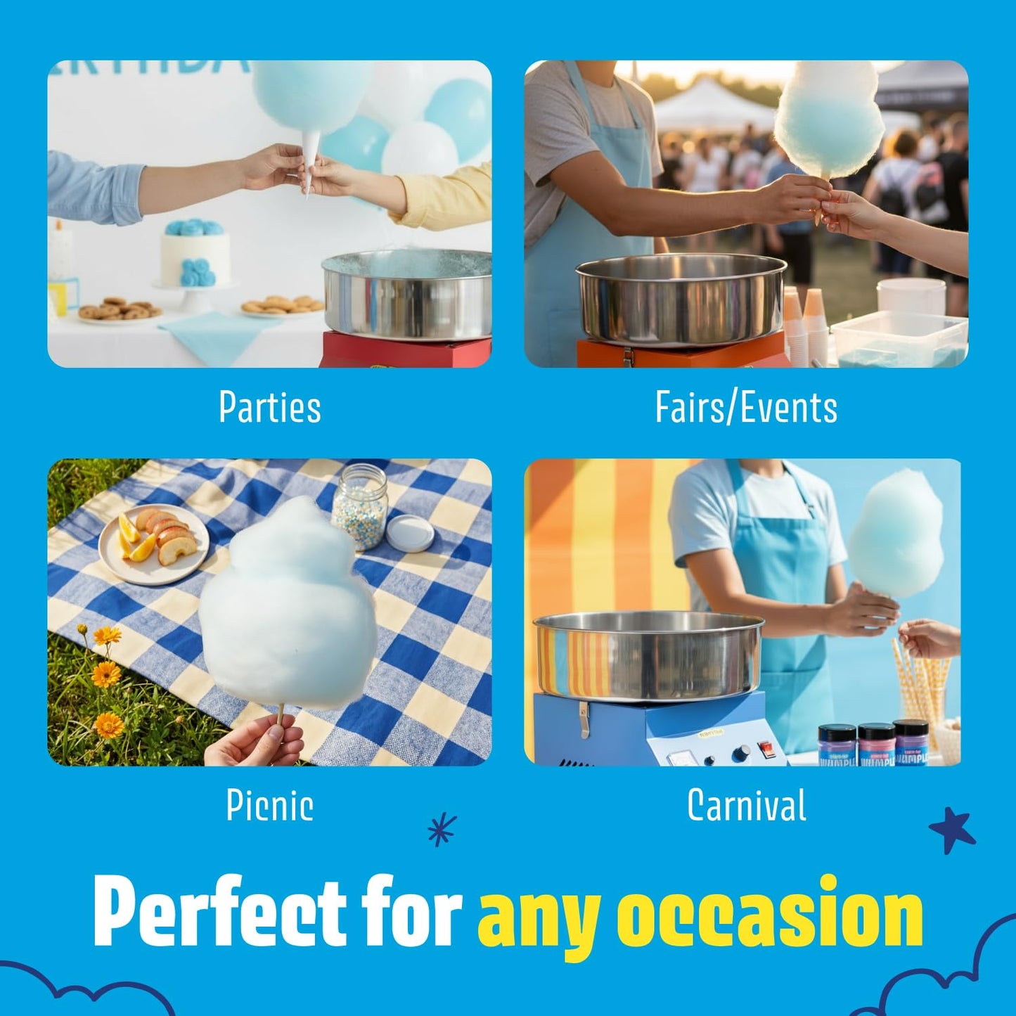Wumple - Cotton Candy Machine Pro Bundle, Includes 3 Flavored Sugars & 70 Cones, Electric Machine with Large Stainless Steel Bowl for Parties & Business (Red)