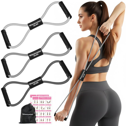 Resistance Bands, Figure 8 Fitness Exercise Bands with Handles - 8 Shaped Resistance Bands of 3 for Arm and Shoulder Stretch, Rope 8 Word Elastic for Women and Men
