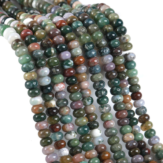 76pcs 5x8mm Natural Stone Indian Agate Rondelle Spacer Loose Beads Abacus Disk Stone Round Loose Gemstone Beads for Jewelry Making DIY Bracelet Necklace
