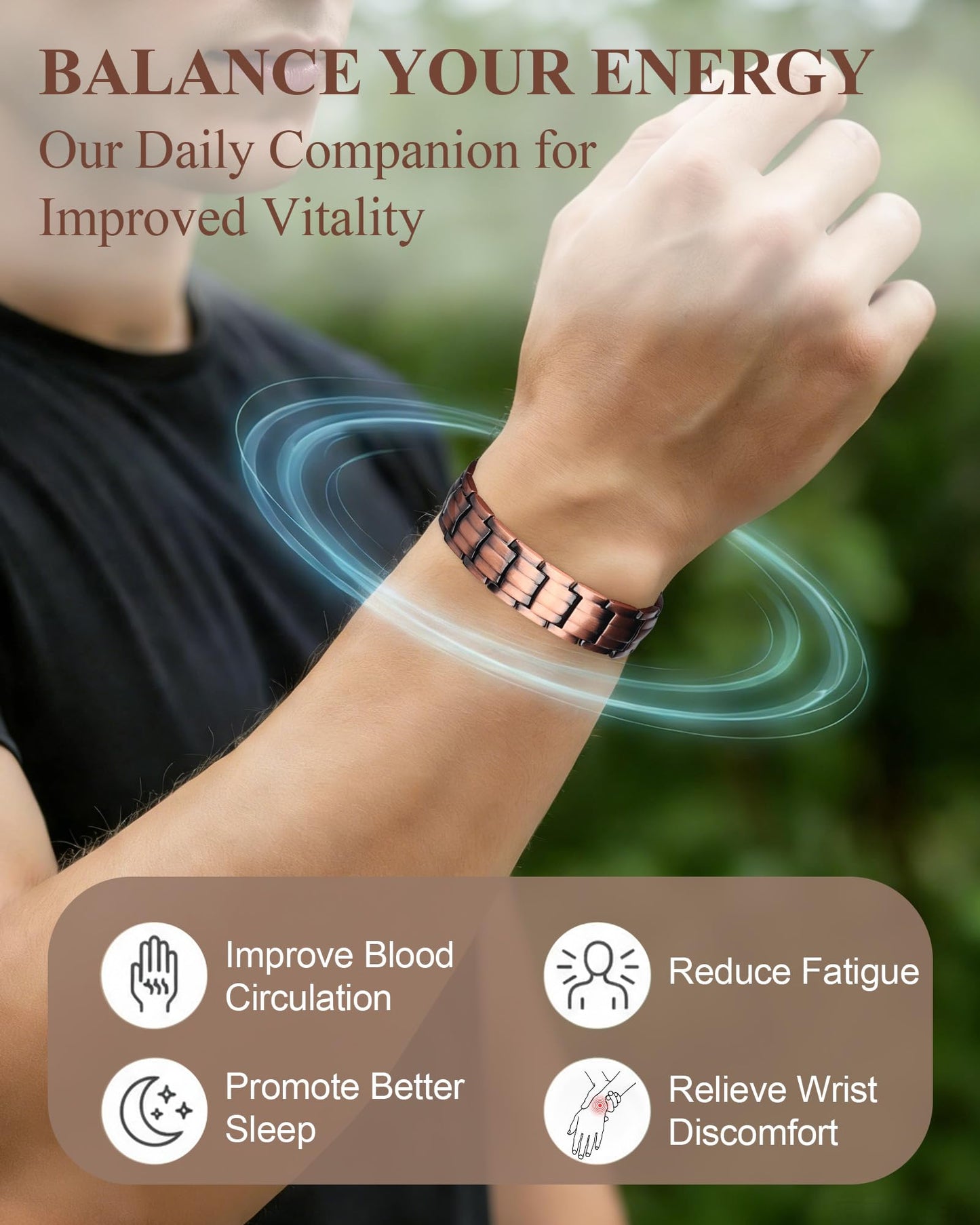 MagnetNova Ultra Strength 99.99% Pure Copper Bracelets for Men, Magnetic Bracelet with 5000 Gauss Magnets, Adjustable Size with Sizing Tool & Gift Box