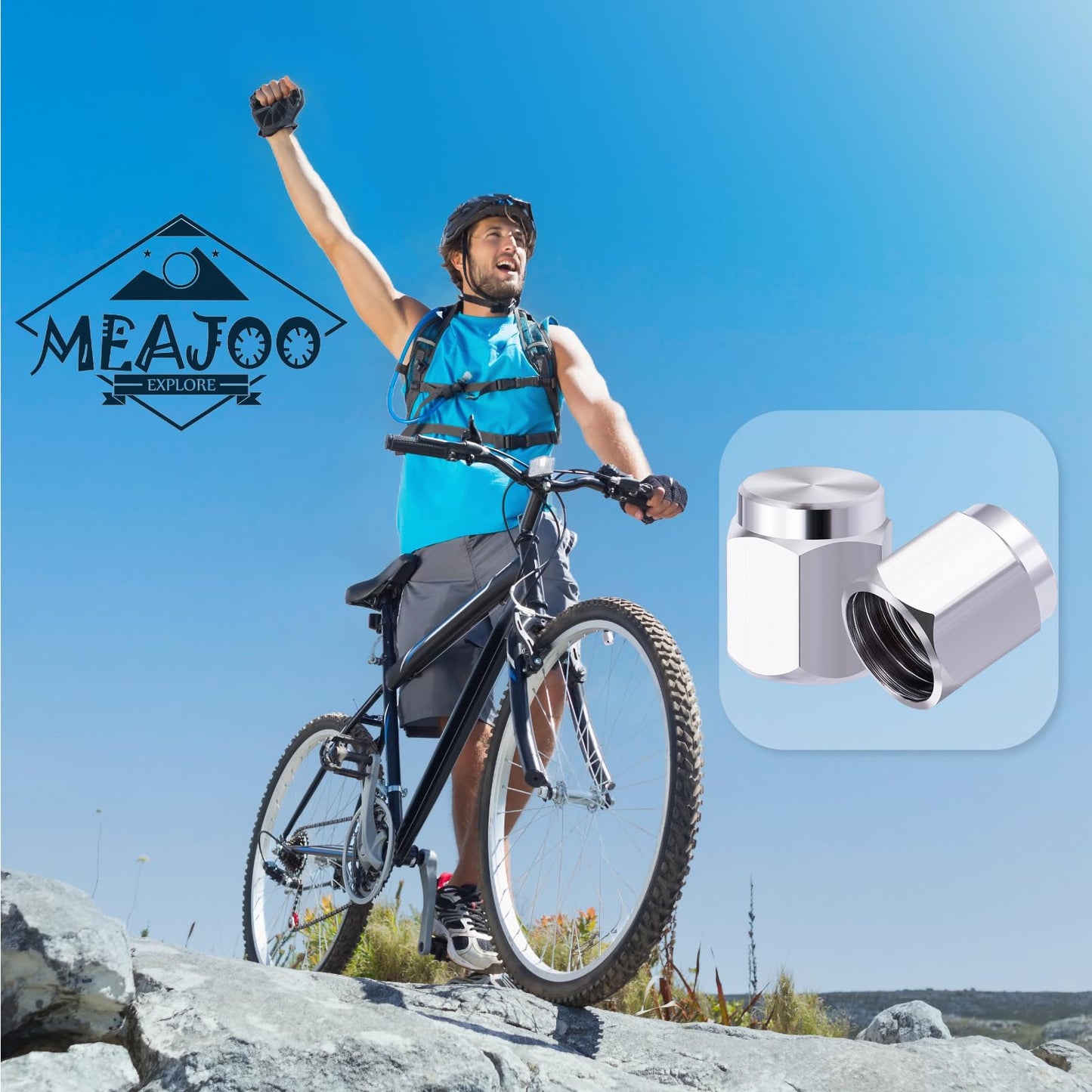 MEAJOO 20PCS Metal Brass Tire Valve Stem Caps, with O-Ring Rubber Seal, Universal Tire Valve Stem Covers for Cars, SUV, Trucks, Bikes, Motorcycles, Bicycles(Silver)