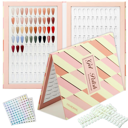 C12rtive 160 Nail Color Book,with 240 Flase Tips & 1-200 Number Sticker Labels,Professional Nail Color Swatches Book for Polish UV Gel(Pink)