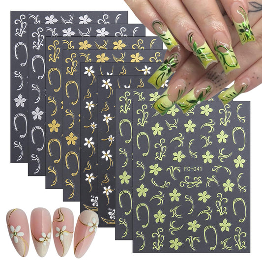 8 Sheets Spring Floral Nail Art Stickers Flower Nail Stickers with Hot Stamping Design 3D Self-Adhesive Flowers Grass Branches Nail Decals for Women Spring Summer DIY Manicure Supplies