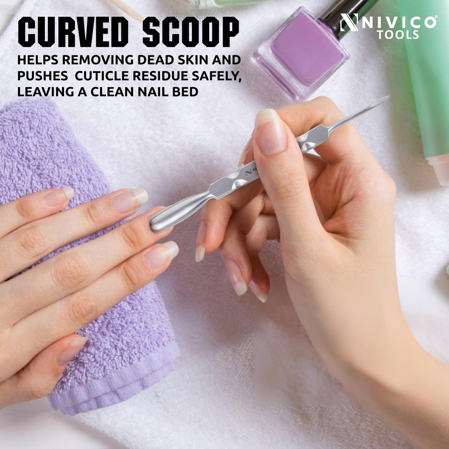 NIVICO Flat Handle Gouge Nail Pusher And Cuticle Pusher Tool, Double End Cuticle Remover, Nail Cleaner And Scraper for Nail Techs, Manicure & Pedicure Essentials