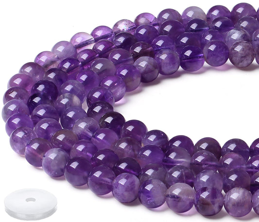 NUKAYAI Natural Amethyst Beads 100Pcs 8mm Purple Crystal Beads Loose DIY Round Stone Bead for Bracelet Necklace Earrings Making