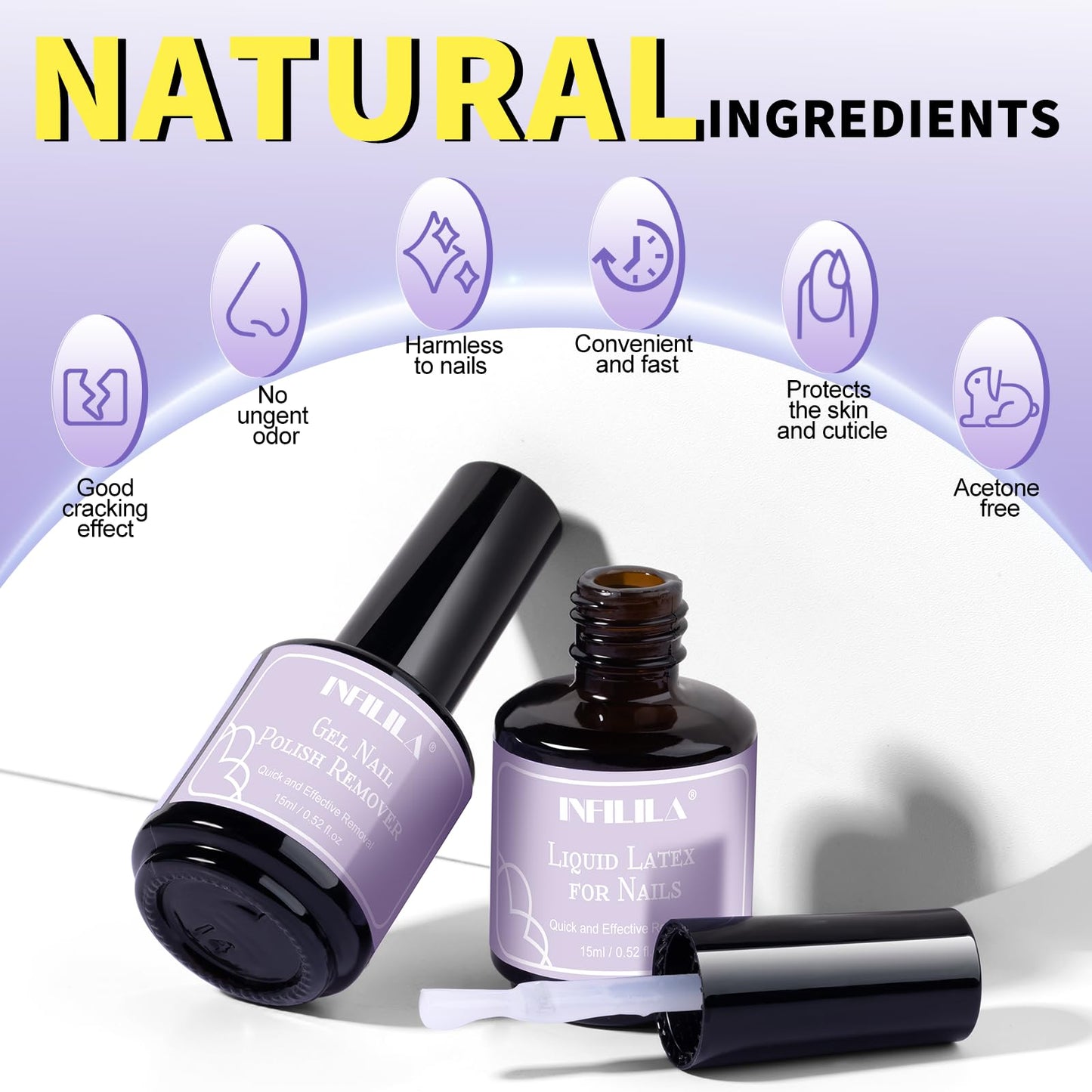 NXJ INFILILA Gel Nail Polish Remover Kit, 5-in-1 Set with Liquid Latex for Nails & Cuticle Oil Wipes, Acetone Free Formula for At Home Use, Fast Acting, No Soaking or Wrapping, Cuticle Protectors