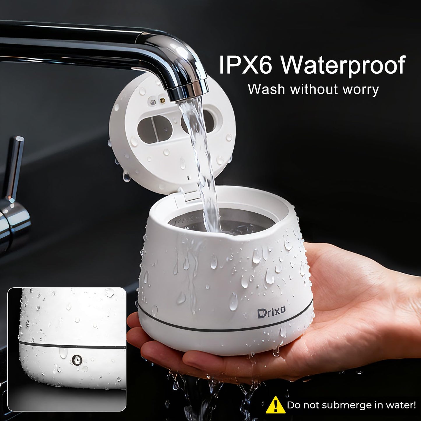 Drixo Ultrasonic Retainer Cleaner Machine, IPX6 Waterproof Dental Cleaning Pod, 3 Modes Denture Cleaner for Night Guard Mouth Guard Braces, 45kHz Denture Dome with UV Light, 200ML Tank, Arctic White