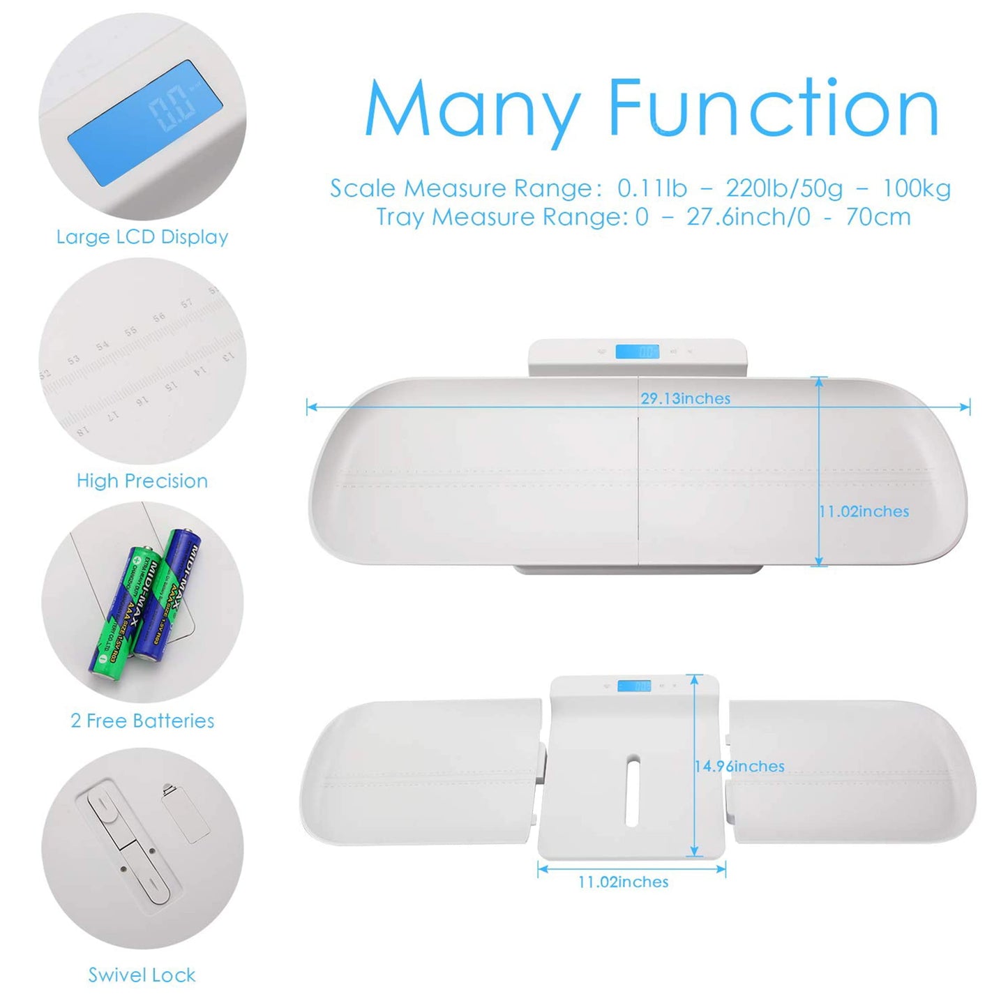 MEKBOK Baby Scale,Multifunctional Baby Weight Scale, Baby Scale, Pet Scale for Puppy,Multi-Function pet and Baby Scale with 4 Measurement Modes, Newborn Precise Pediatric Scale (28 inches)