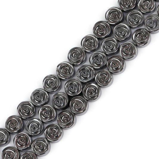 HAAMIIQII 40pcs 10mm Natural Black Hematite Loose Gemstone Beads Rose Flower Shape Spacer Stone Beads for Jewelry Making DIY Bracelets Necklaces Crafting