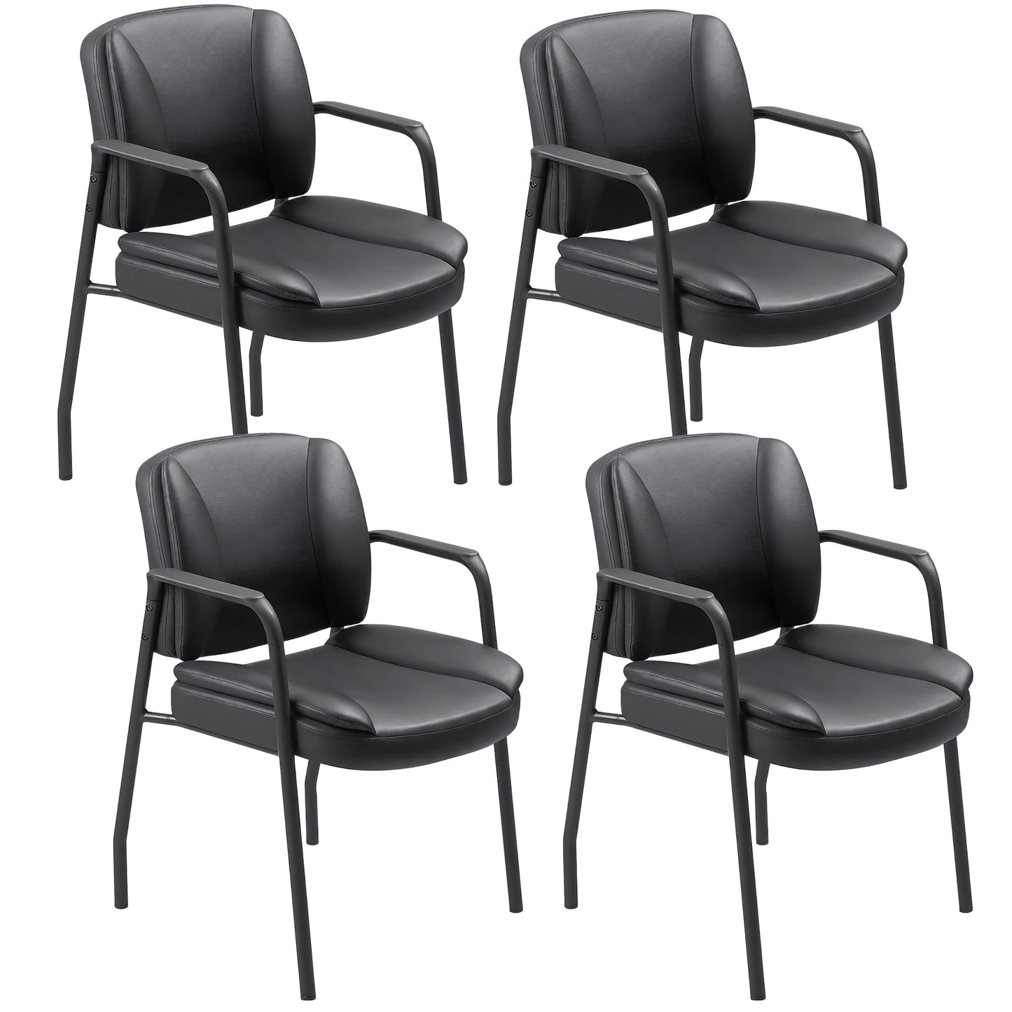 Shahoo PU Leather Reception Chair with Thick Padding, Sturdy Waiting Room Guest Chair for Office Lobby Conference Salon Study Room, Black 2 Pack