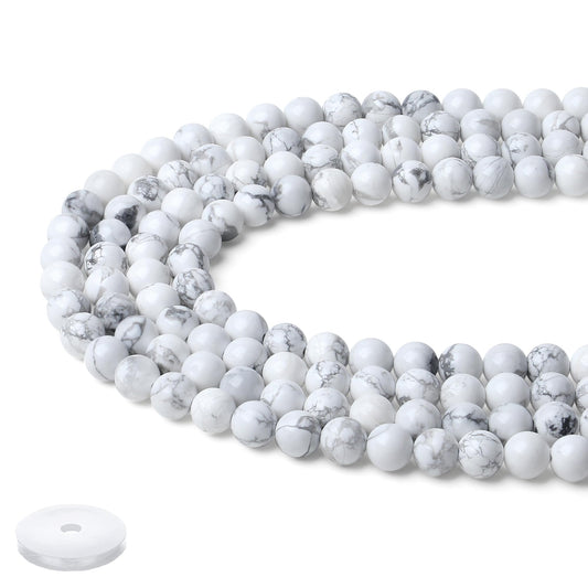 NUKAYAI Natural White Howlite Beads 100Pcs 8mm Crystal Beads Loose DIY Round Stone Bead for Bracelet Necklace Earrings Making