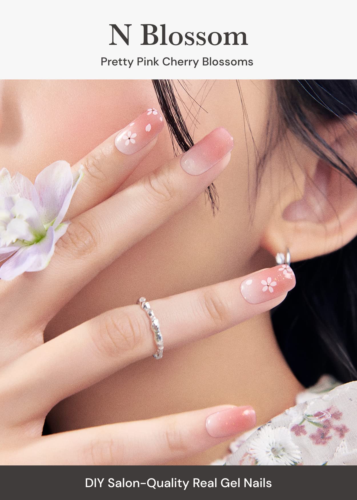ohora Semi Cured Gel Nail Strips (N Blossom) - Nude, Ombre, Works with Any UV/LED Lamps, Salon-Quality, Long Lasting, Easy to Apply & Remove - Includes 2 Prep Pads, Nail File & Wooden Stick