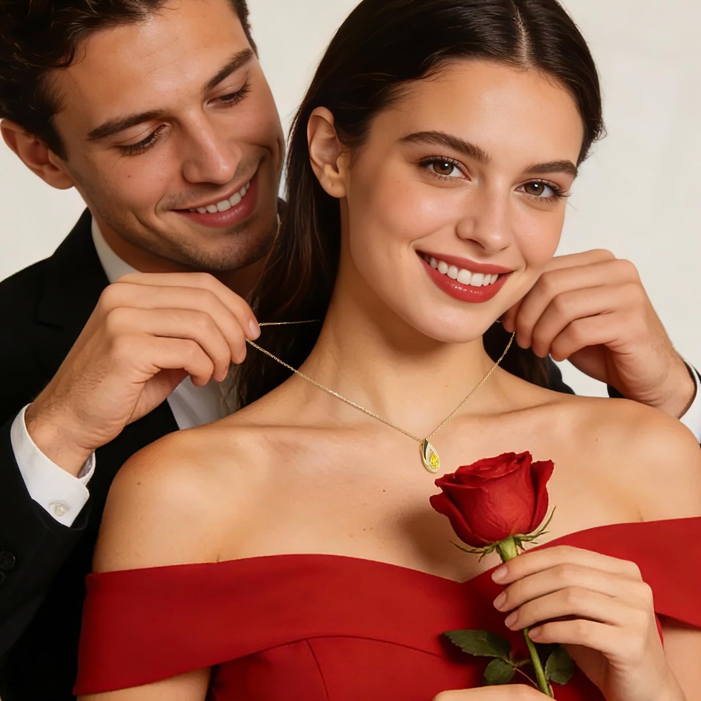 Kstyle 14k Gold Citrine November Birthstone Pendant Necklaces for Women Valentine's Day Birthday Gift Anniversary Jewelry for Wife Daughter Grandma Mom Sister Non Tarnish