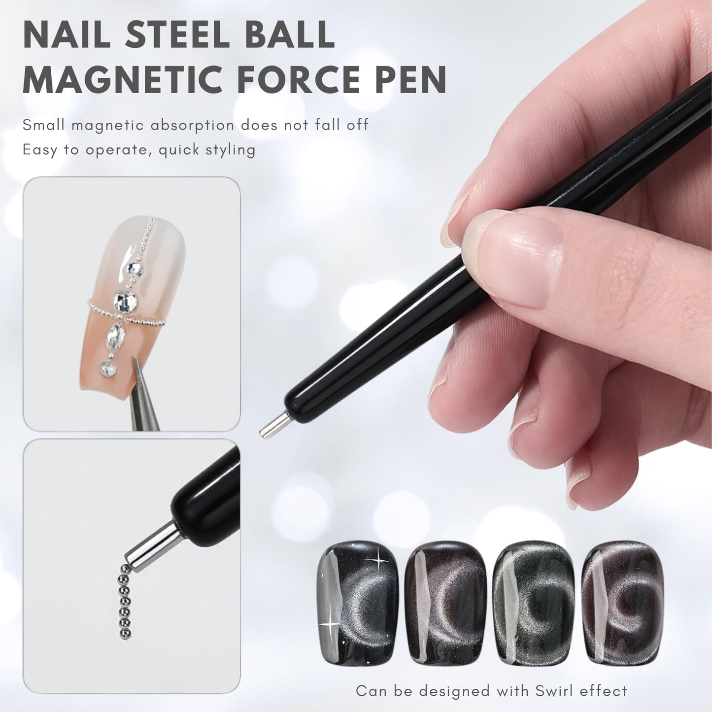Nail Polish Magnet, 6-in-1 Cat Eye Magnet Kit for Nails, 3-in-1 Nail Polish Magnet Nail Art Tools with 5 Magic Design Plates, For Home DIY & Salon Use, Create Salon Looks Easily (Pink)