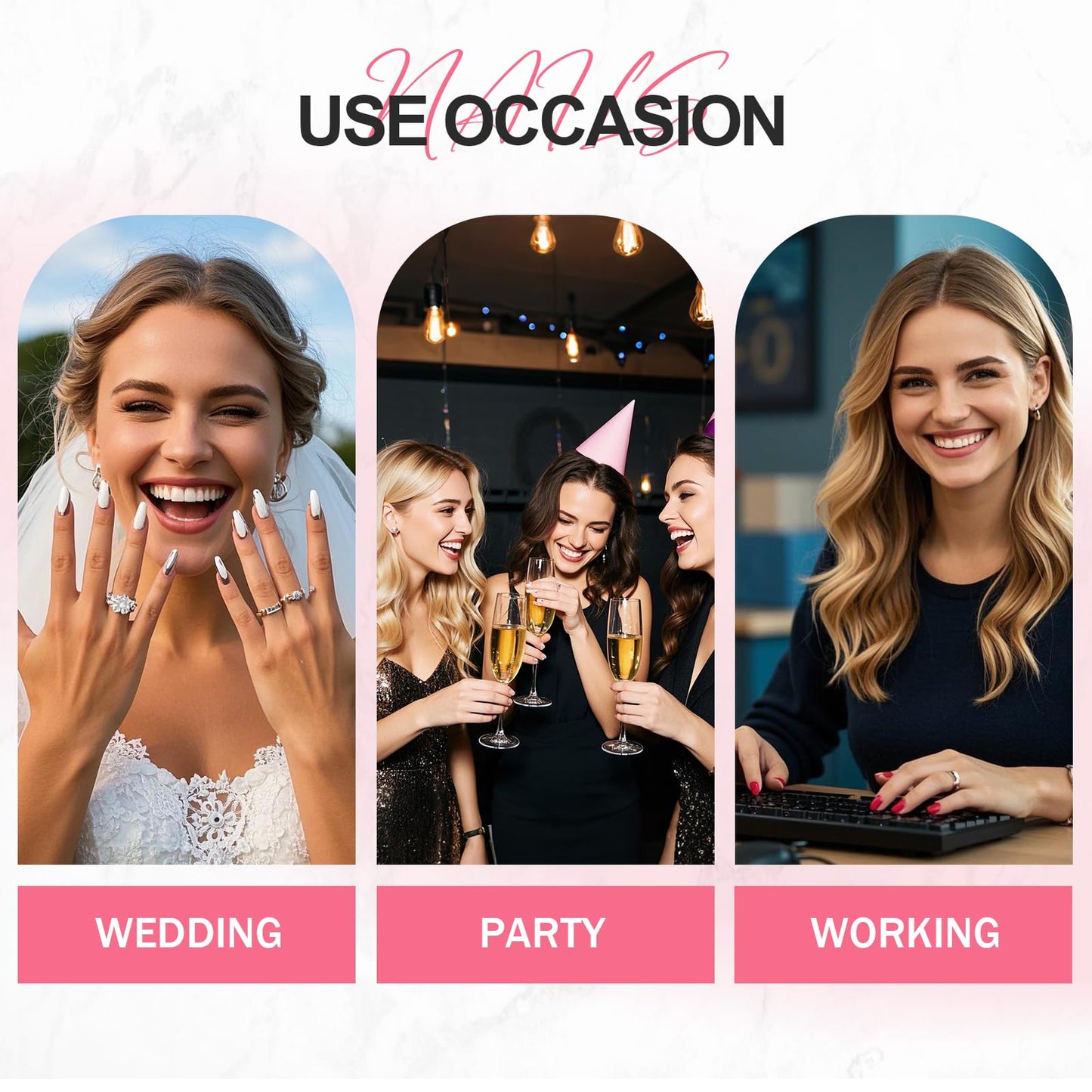 XGV Handmade Artificial Nails Press on Kit, 10pcs Medium Square Fake Nails, Floral Design, Reusable Press on Nails for Party Birthday Wedding