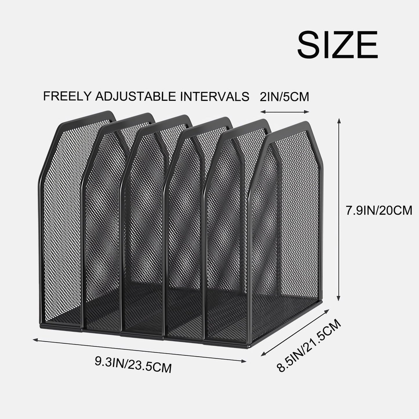 ASIFMTHOT 5 Vertical Desk Mail Organizer, Metal Mesh Desktop File Organizer with 5 Vertical Slot - Black, Letter Organizer Rack for Letters, Postcards, Stationery
