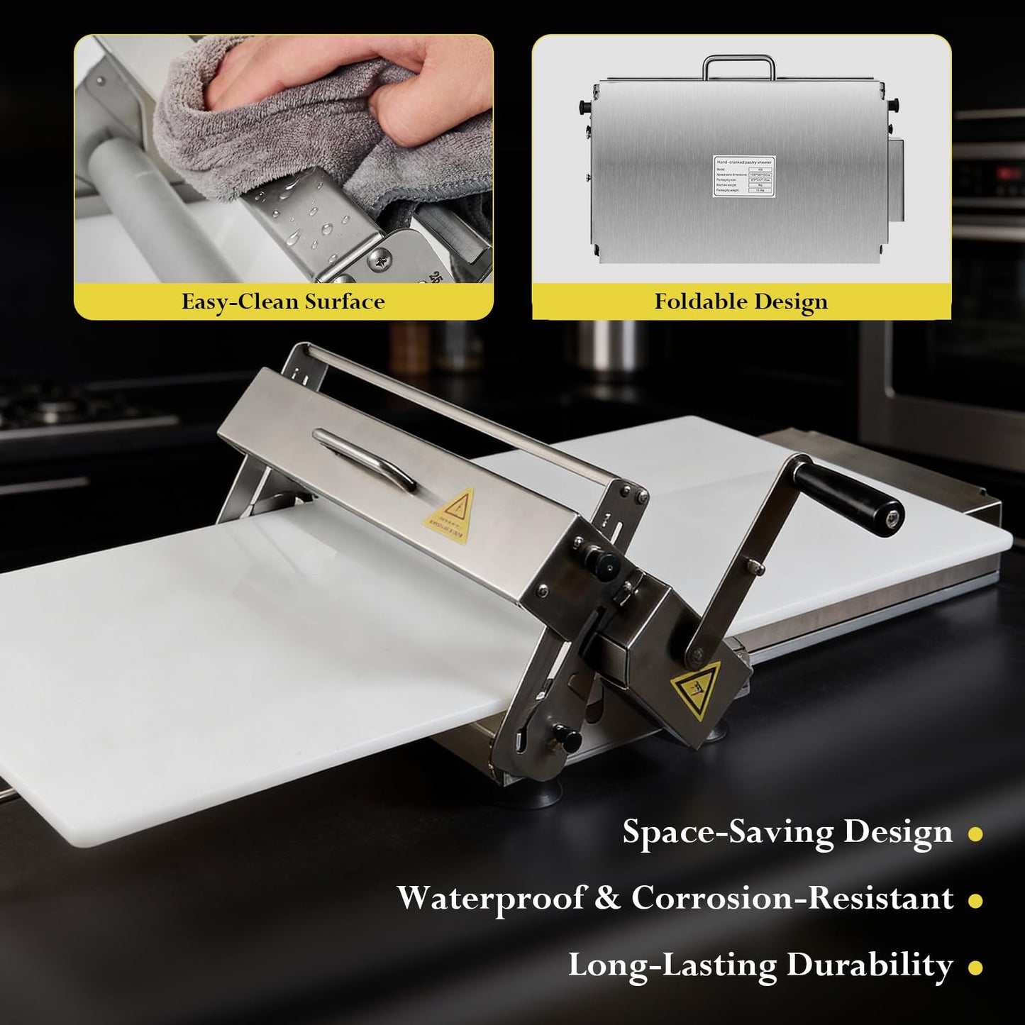 ATOLS 40.9''x15.5" Folding Dough Sheeter, Dough Roller Machine for Commercial Use, 0.2-27mm Adjustable Thickness Stainless Steel Manual Dough Sheeter Machine with Board