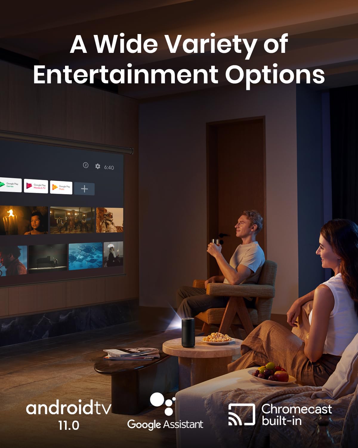NEBULA Capsule 3 Laser, Outdoor Portable Mini Wi-Fi Smart TV Projector, Upgraded with Google TV, Official Netflix, Dolby Digital, 120 inches Screen and 2.5H Built-In Battery