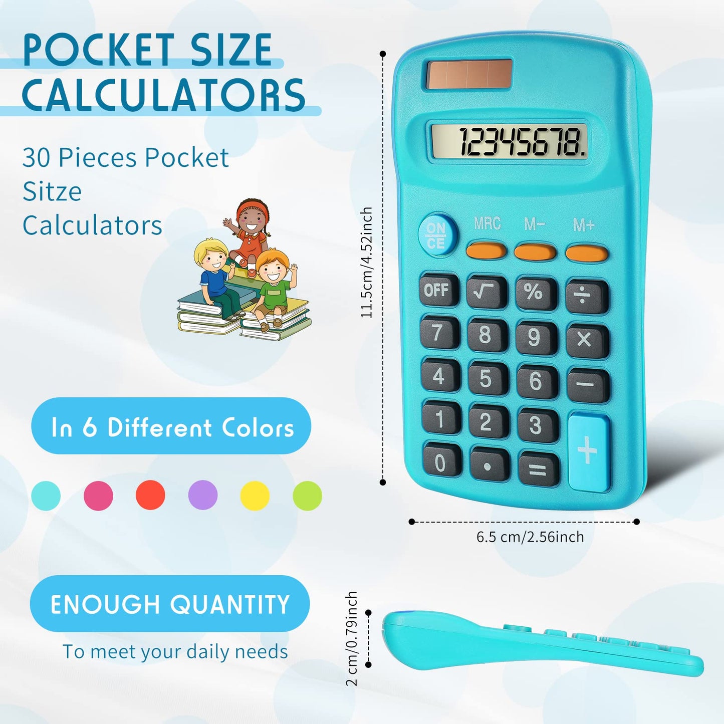 Weewooday 6 Pieces Small Basic Calculator Bulk 8 Digit Mini Solar Battery Dual Power Pocket Calculator for Kids Students Classroom Desktop Home Office, Standard Function 6 Colors
