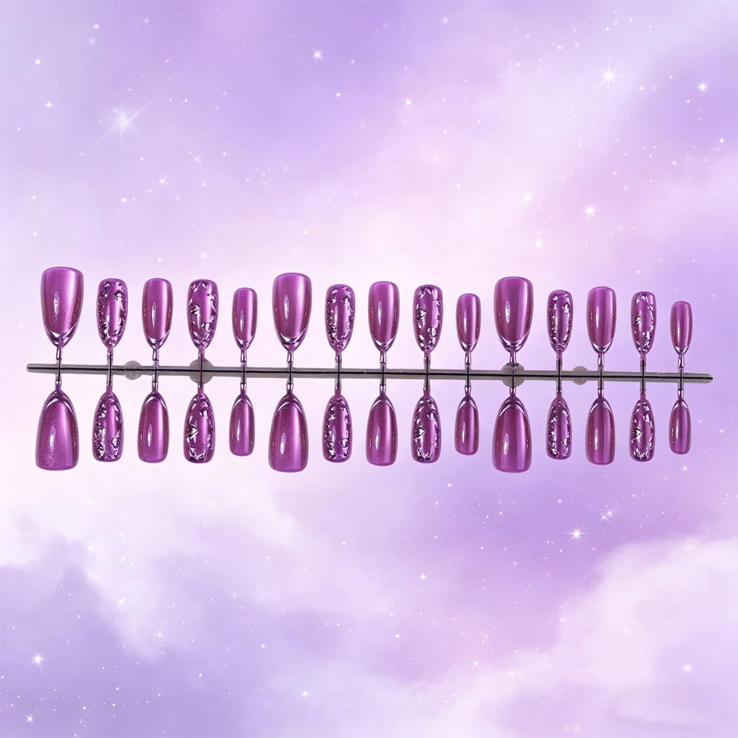 Rose Flower Press on Nails with 3D Design Floral False Nails Glossy Purple French Tips Medium Almond Fake Nail Leaf Stick on Nail Sparkly Glitter Glue on Artificial Fingernails for Women Daily Wear