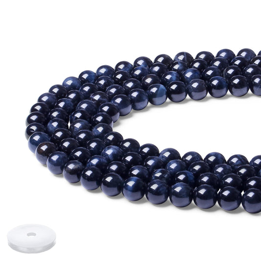 NUKAYAI Sapphire Tiger Eye Beads 60Pcs Natural Crystal Beads 8mm Blue Round Stone Bead Smooth Loose Bead for Bracelet Necklace DIY Earrings Making