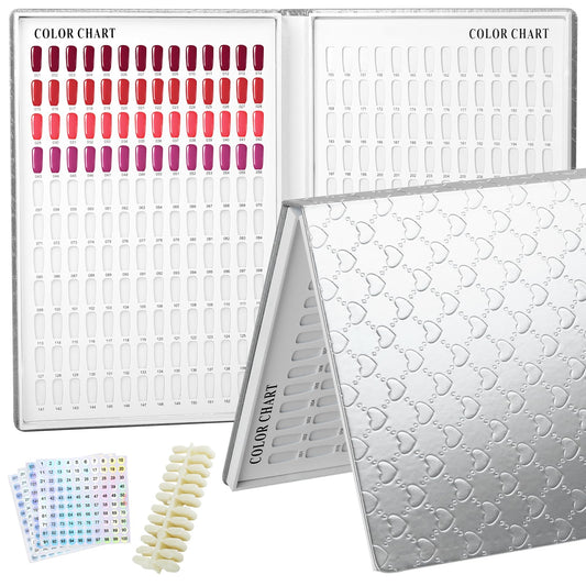 vnjaoi 308 Colors Nail Display Swatches Book with 360 Tips for Nail Polish UV Gel Color Cards Nail Salon Tool Sample Display Nail Art for Nail Salons, DIY Nail Art at Home (Sliver)