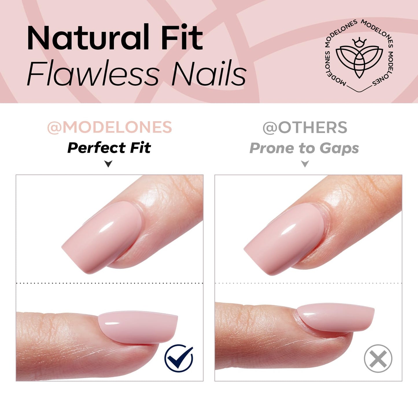 Modelones Extra Short Press on Nails, Squoval Fake Nails, Reusable Nail Kit with Nail Glue Adhesive Tabs Mini Nail File, Nails Press Ons 32Pcs 16 Sizes, Cosy Pink, Spring Women Girl Gift
