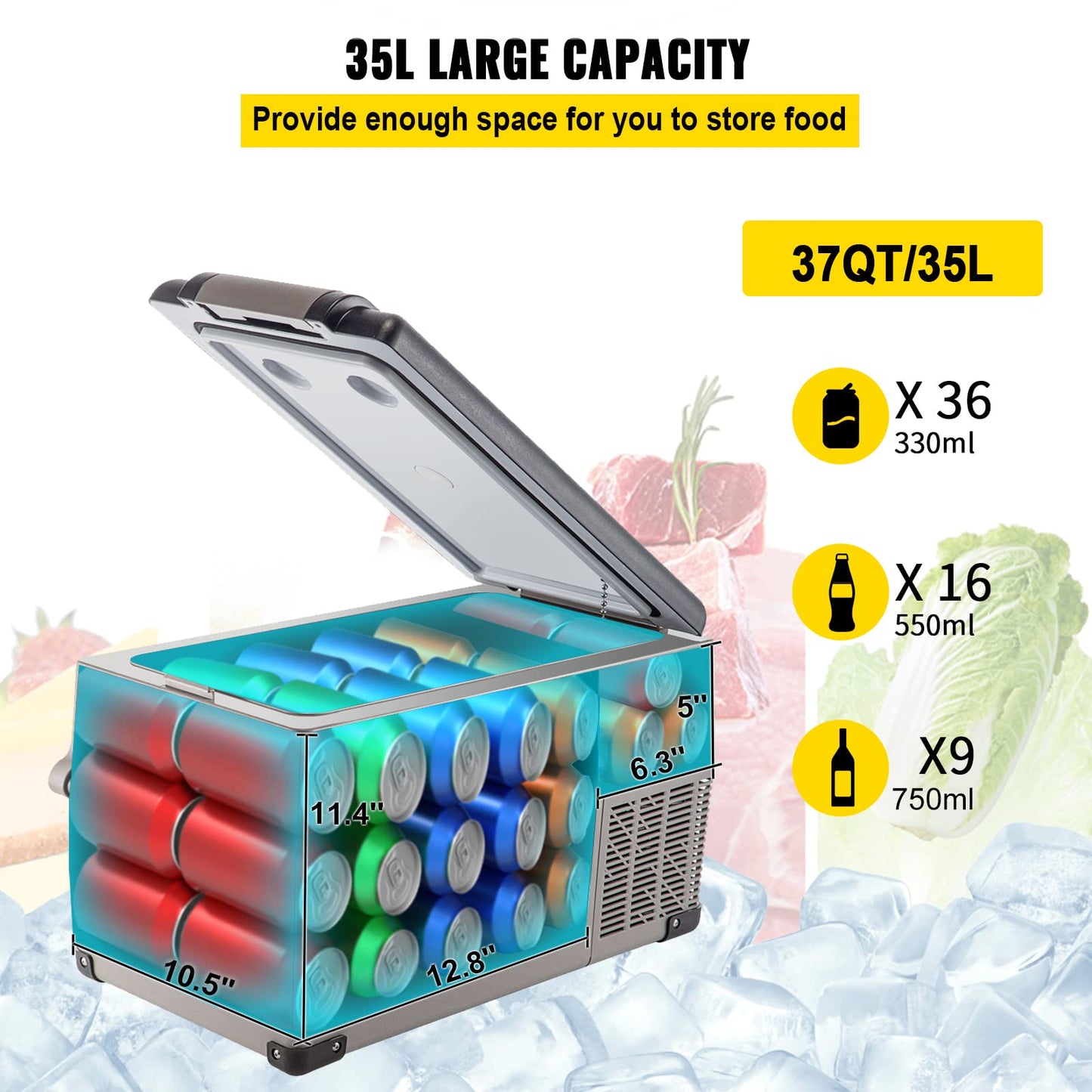 VEVOR Portable Refrigerator 37 Quart(35 Liter),Travel,Car Refrigerator Dual Zone with 12/24v DC & 110-240v AC for Camping, Fishing,12 Volt Refrigerator App Control(-4℉~68℉), Outdoor or Home Use