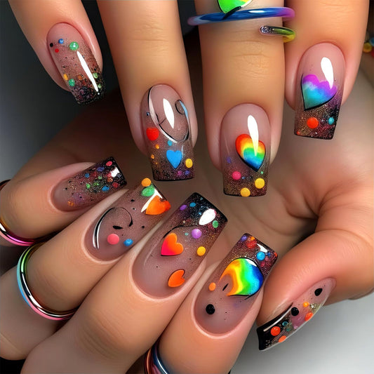 GCSQW Summer Press On Nails Medium Square False Nails 24Pcs Multicolor Designs Acrylic Full Cover Stick On Nails for Women French Nail Art