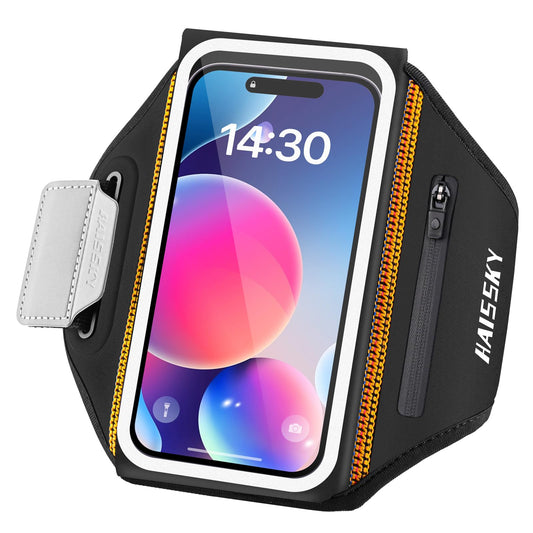 Running Armband with Earphone Bag Cell Phone Armband for iPhone 17 16 15 Pro 14 Plus 13 11 XR, Galaxy S24/S10 Water Resistant Sports Phone Holder Case & Zipper Slot Car Key Holder for 6.9 inch Phone