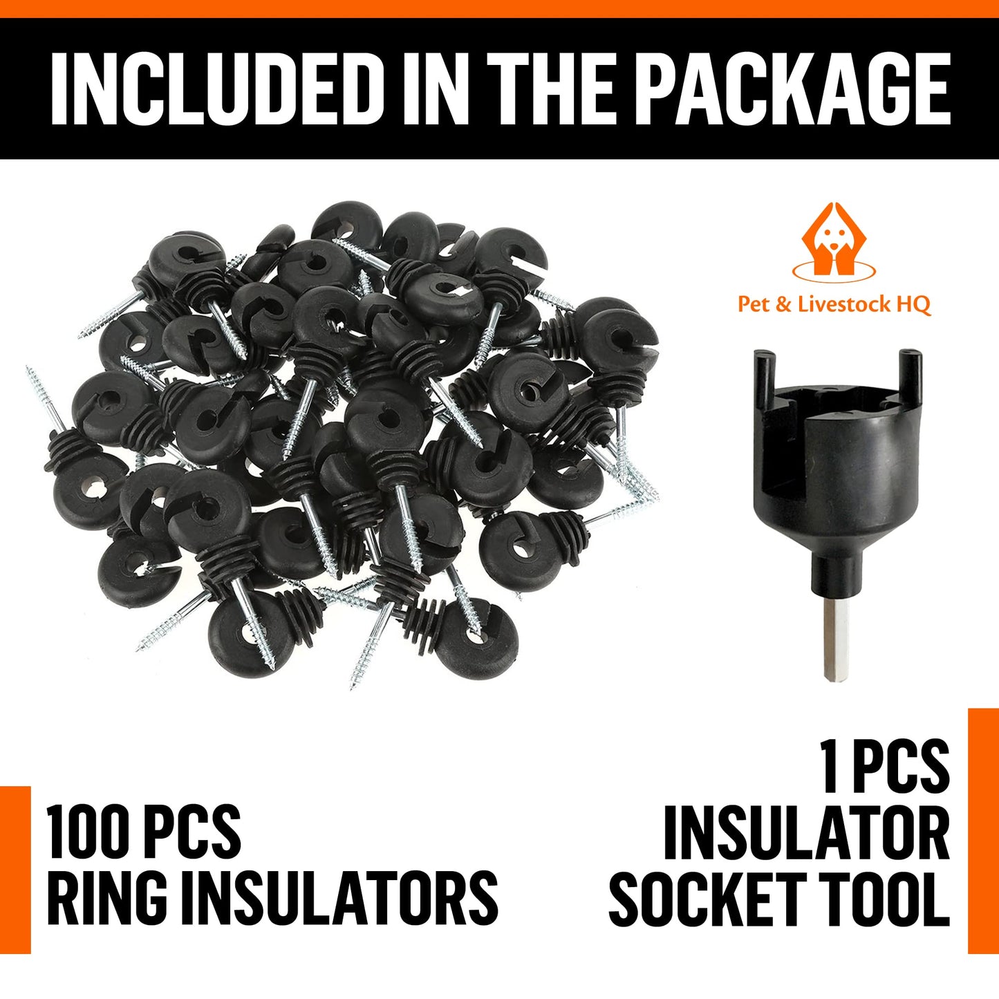 Pet & Livestock HQ - 1000ft Electric Polybraid Fence with 5 Mile Charger and 100 Insulators - 3 Product Bundle