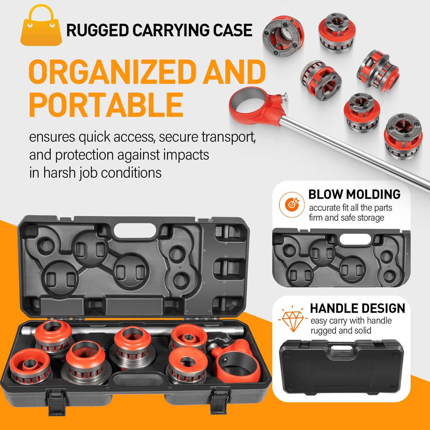 36475 12-R Exposed Ratchet Pipe Threader Kit Fit For 1/8"-2" Pipe Capacity with 12-R Die Heads, Heavy-Duty Manual NPT Threading Tool Come with Carrying Case