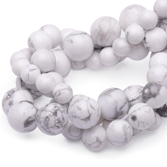 Chicager Natural Stone Beads for Jewelry Making,8mm Howlite Polished Smooth Round Gemstone Beads for Bracelet Necklace 15 Inch