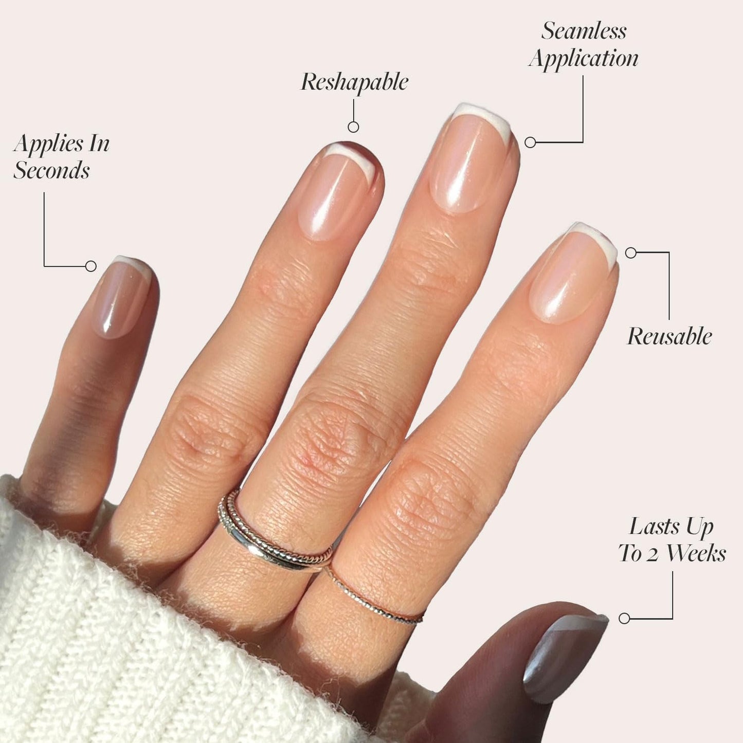 Glamnetic Press-On Nails Bundle - Fairy Dust & La Perle | Short Oval Beige-Pink Nails with a Velvet Metallic Finish | Short Squoval French Tip False Nails with a Glossy Finish | Reusable Nail Kits