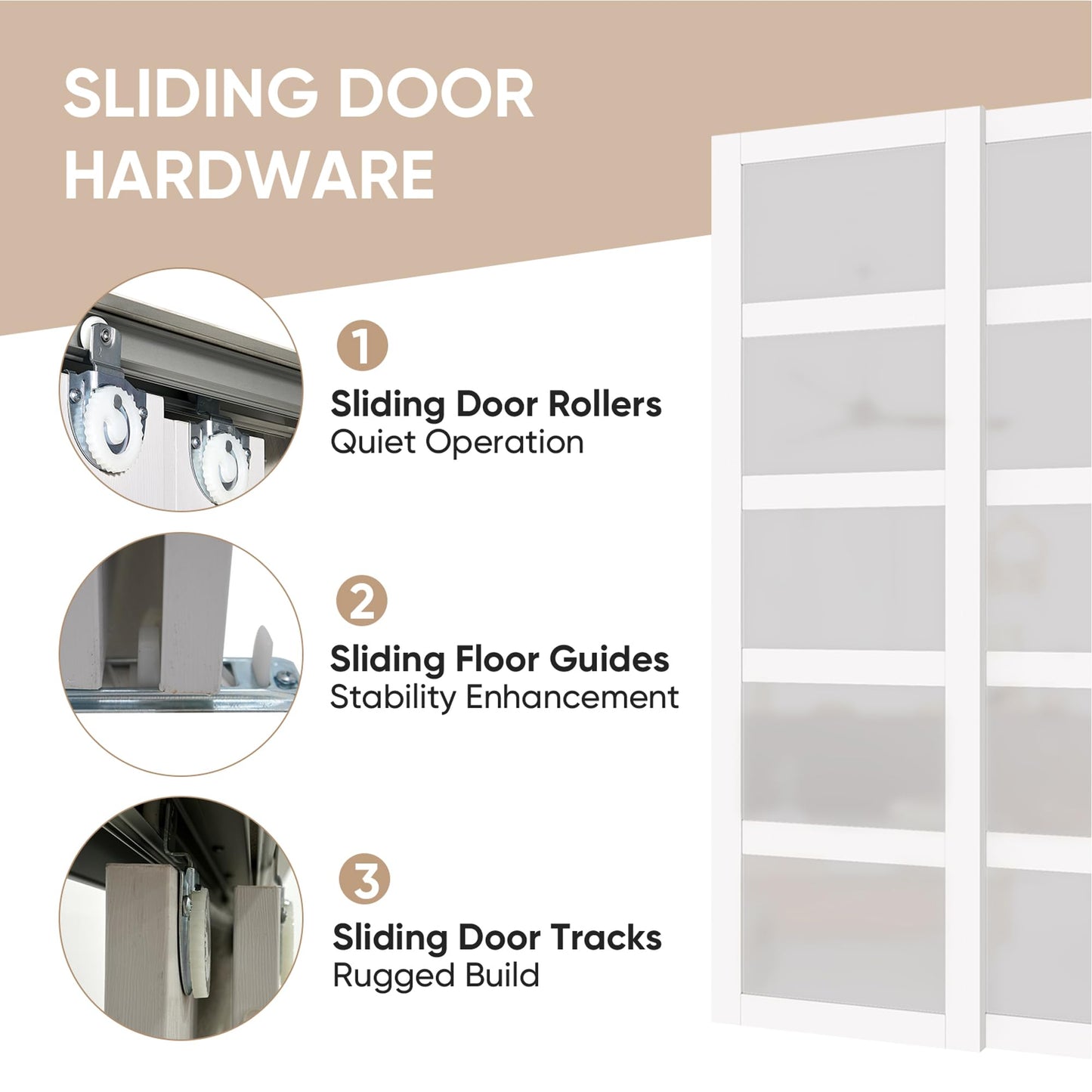 SOLRIG Sliding Closet Door, 5-Lite Frosted Glass Interior Door, 60"(Double 30") x 80" Closet Doors with Complete Hardware Track Kit & Floor Guide, Pre-Drilled Sliding Door Panel Assembly Required