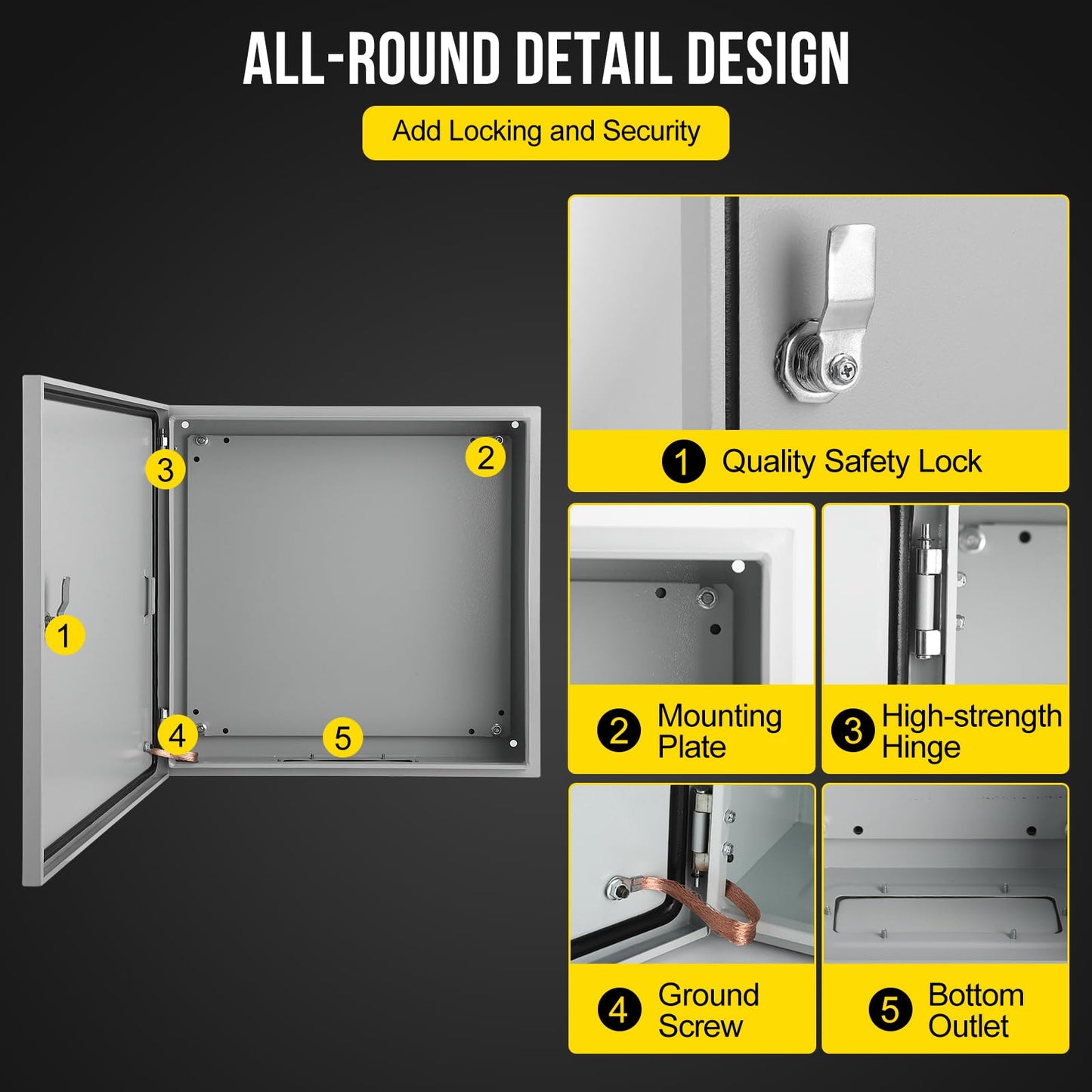 Electrical Box, 24x24x8 NEMA 4X Steel Electrical Box, IP66 Waterproof & Dustproof, Outdoor/Indoor Electrical Junction Box, Lockable Junction Box