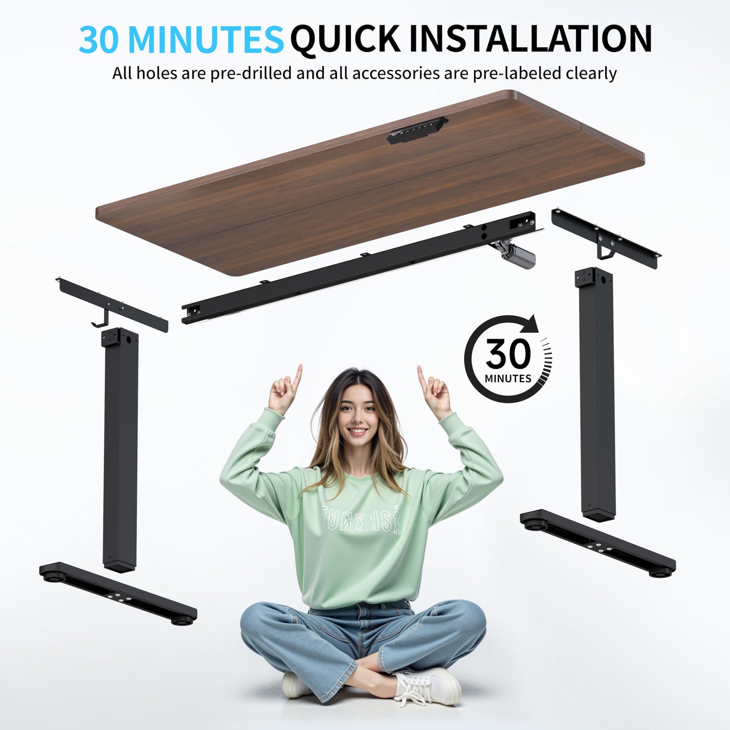 BIZUM Electric Standing Desk, 55x24 inches Height Adjustable Desk, Sit to Stand Desks Memory Gaming Computer Workstation for Home Office, Dark Walnut